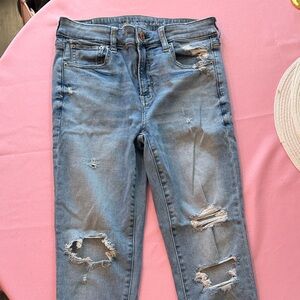 American Eagle Outfitters Women's Ripped Light Blue Skinny Jeans